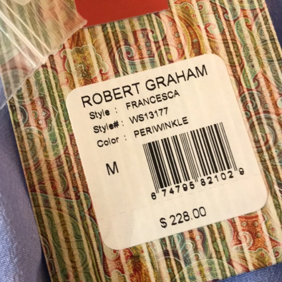 100%silk Robert Graham NWT size M blouse in Periwinkle Blue - Picture 3 of 8